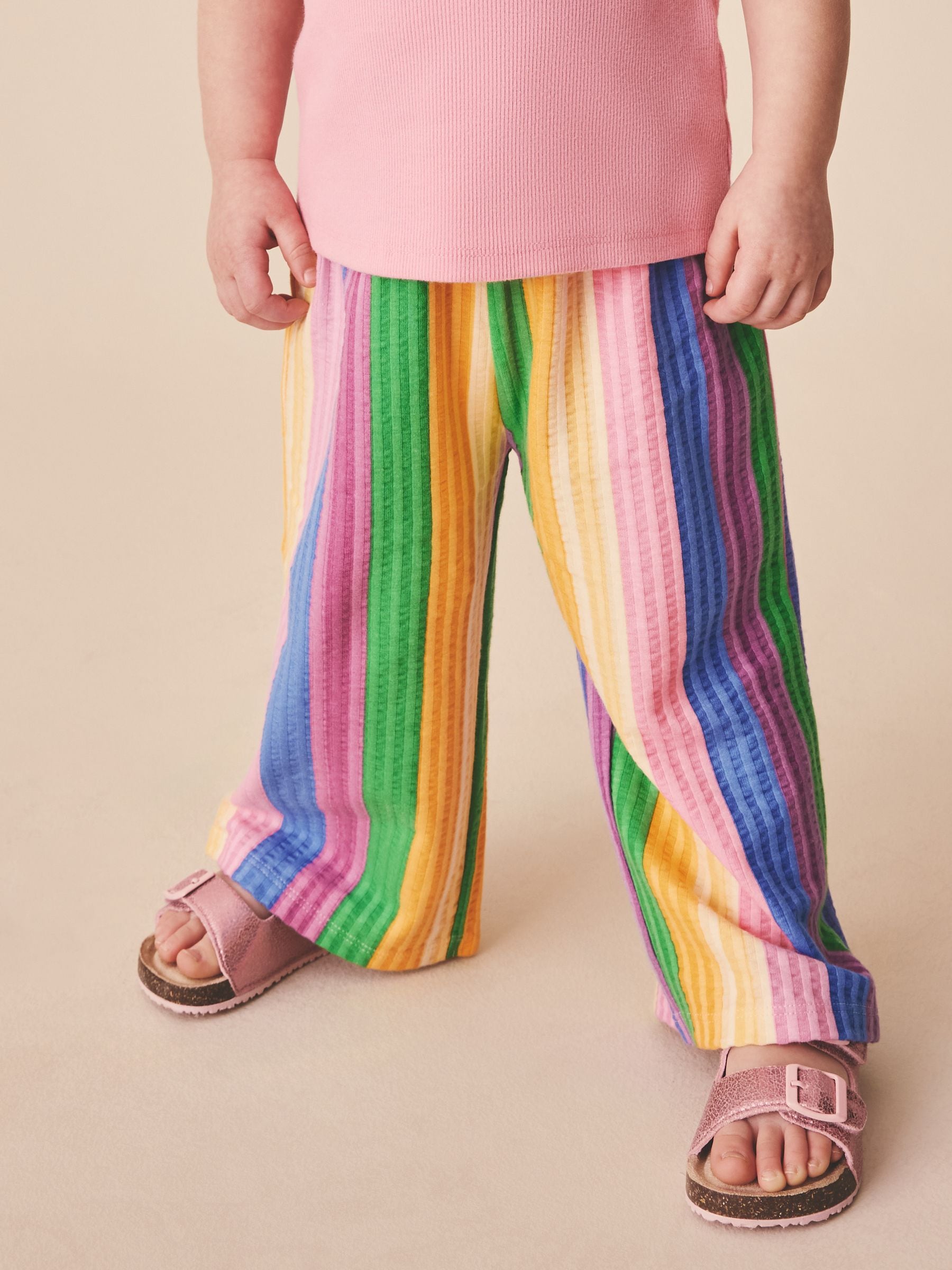 Next：日本 Pink Rainbow Stripe - ワイドレッグ パンツ（3 か月～ 7