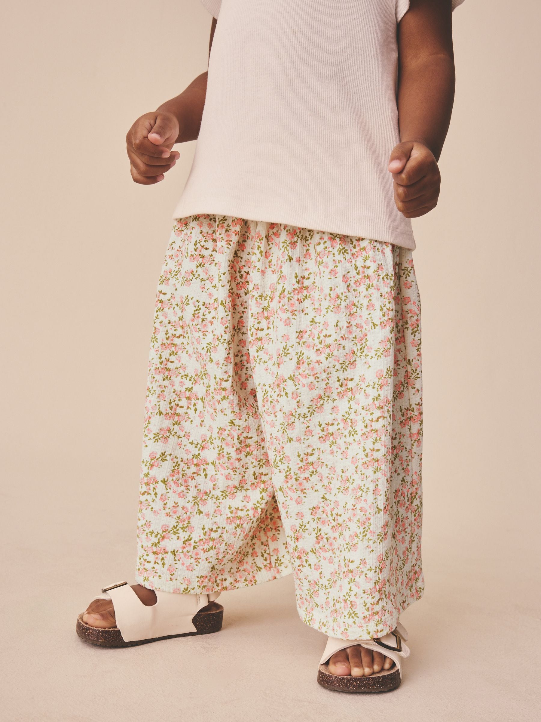 Buy Ecru White Ditsy Floral Wide Leg Trousers (3mths-7yrs) from