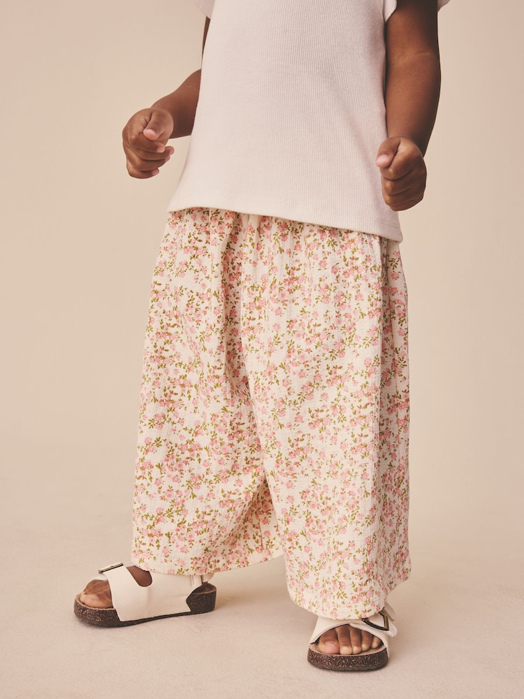 Ecru/alb model floral mic - Evazat Pantaloni (3luni-7ani) - Imaginea 1 din 3