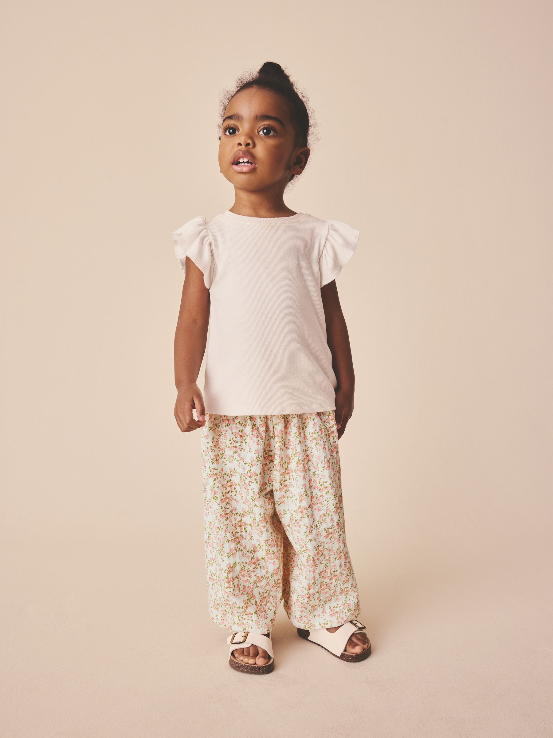 Buy Ecru White Ditsy Floral Wide Leg Trousers (3mths-7yrs) from