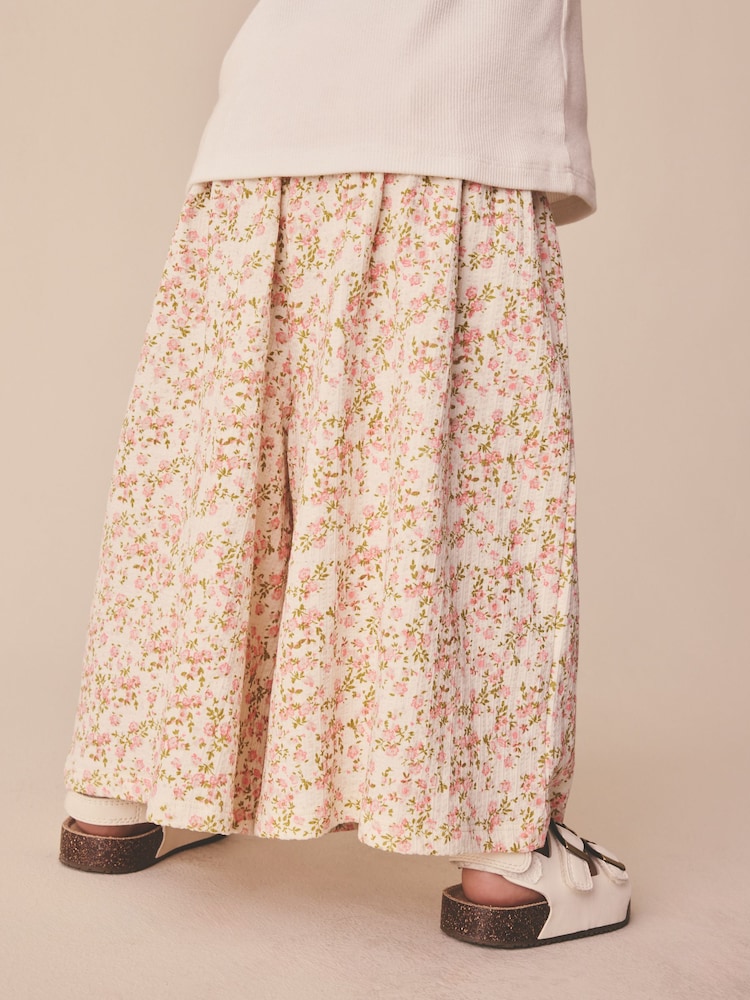 Ecru/alb model floral mic - Evazat Pantaloni (3luni-7ani) - Imaginea 3 din 3