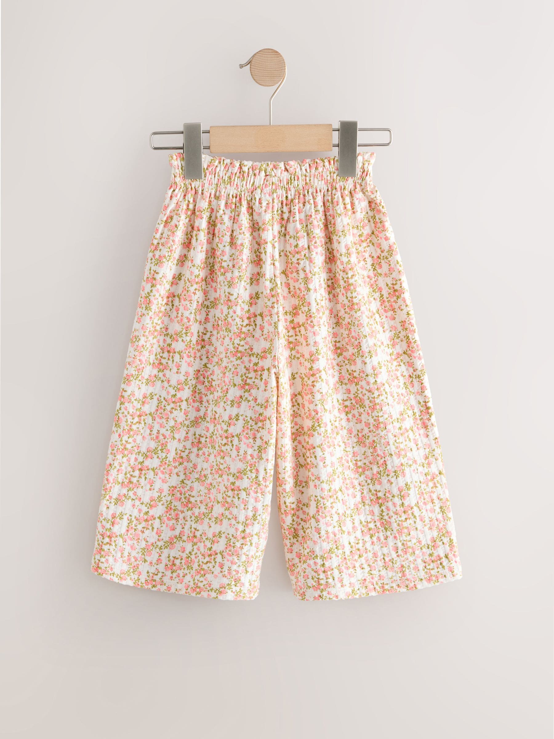 Buy Ecru White Ditsy Floral Wide Leg Trousers (3mths-7yrs) from