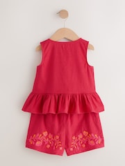 Red Embroidered Blouse And Shorts Co-ord Set (3mths-8yrs) - Image 3 of 5