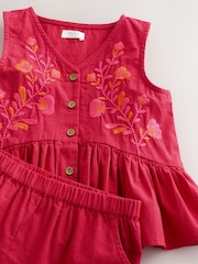 Red Embroidered Blouse And Shorts Co-ord Set (3mths-8yrs) - Image 7 of 8