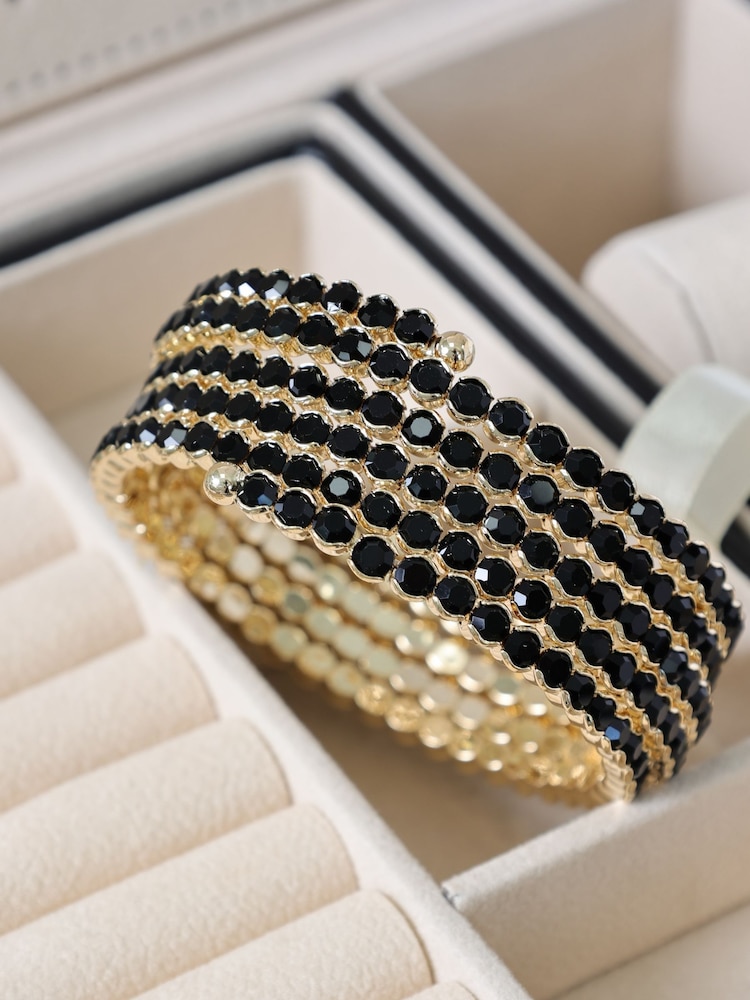 Mood Gold Tone Black Round Wrap Cuff Bracelet - Image 2 of 2