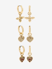 Mood Gold Tone Resin Heart Huggie Earrings 3 Pack - Image 1 of 3