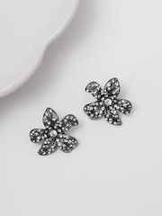 Mood Black Crystal Floral Statement Stud Earrings - Image 1 of 4