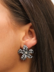 Mood Black Crystal Floral Statement Stud Earrings - Image 3 of 4