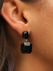 Mood Gold Tone Jet Crystal Rectangle Drop Earrings - Image 2 of 5