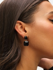 Mood Gold Tone Jet Crystal Rectangle Drop Earrings - Image 4 of 5