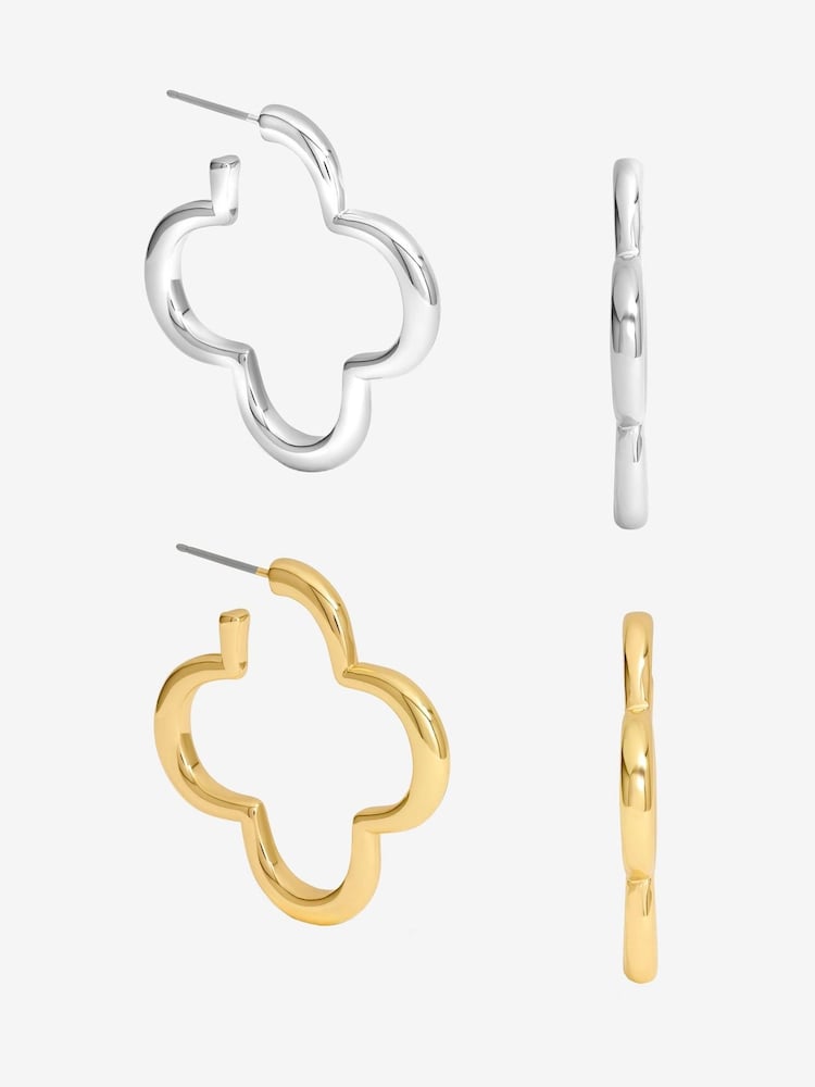 Mood Metallic Polished Open Clover Hoop Earrings Pack of 2 - Image 1 of 4