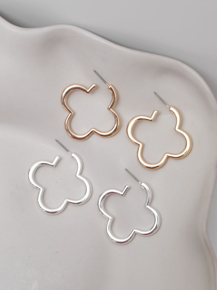 Mood Metallic Polished Open Clover Hoop Earrings Pack of 2 - Image 2 of 4 Mood Metallic Polished Open Clover Hoop Earrings Pack of 2 - Image 2 of 4