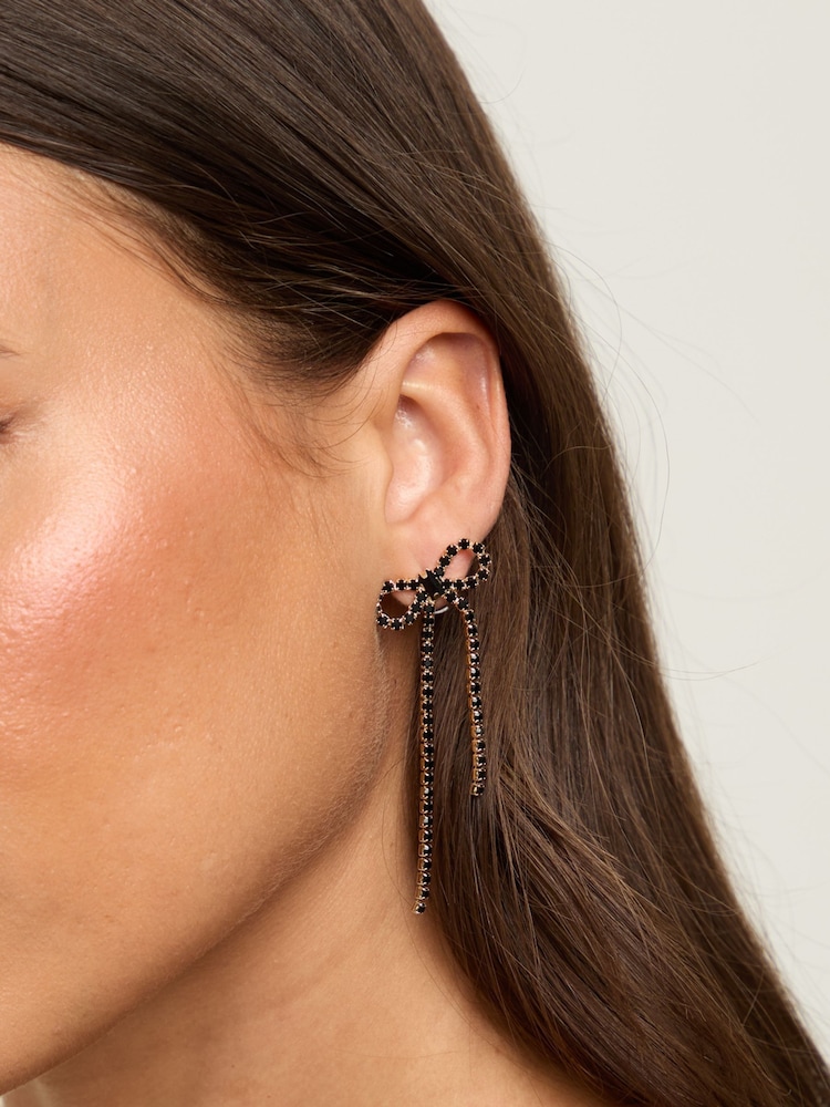 Mood Gold Tone Jet Crystal Bow Statement Earrings - Image 1 of 3