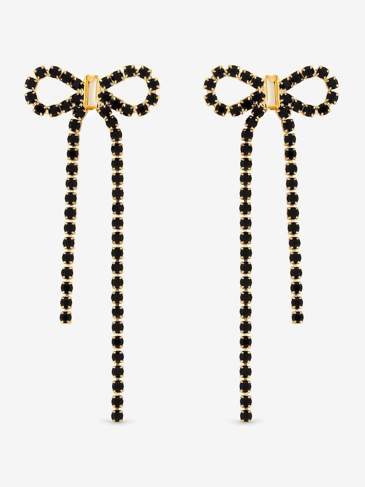 Mood Gold Tone Jet Crystal Bow Statement Earrings - Image 3 of 3