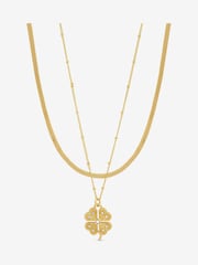 Mood Gold Tone Polished Crystal Clover Double Row Pendant - Image 1 of 4