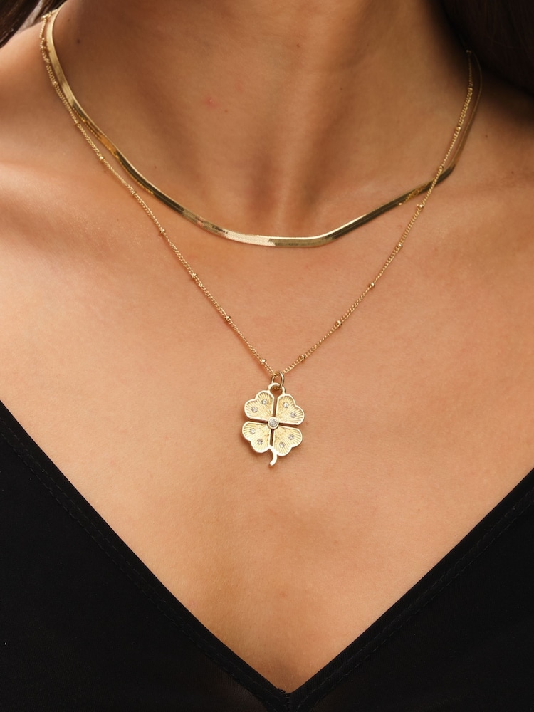 Mood Gold Tone Polished Crystal Clover Double Row Pendant - Image 4 of 4
