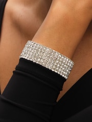 Mood Silver Tone Crystal Multi Row Stretch Cuff Bracelet - Image 3 of 3