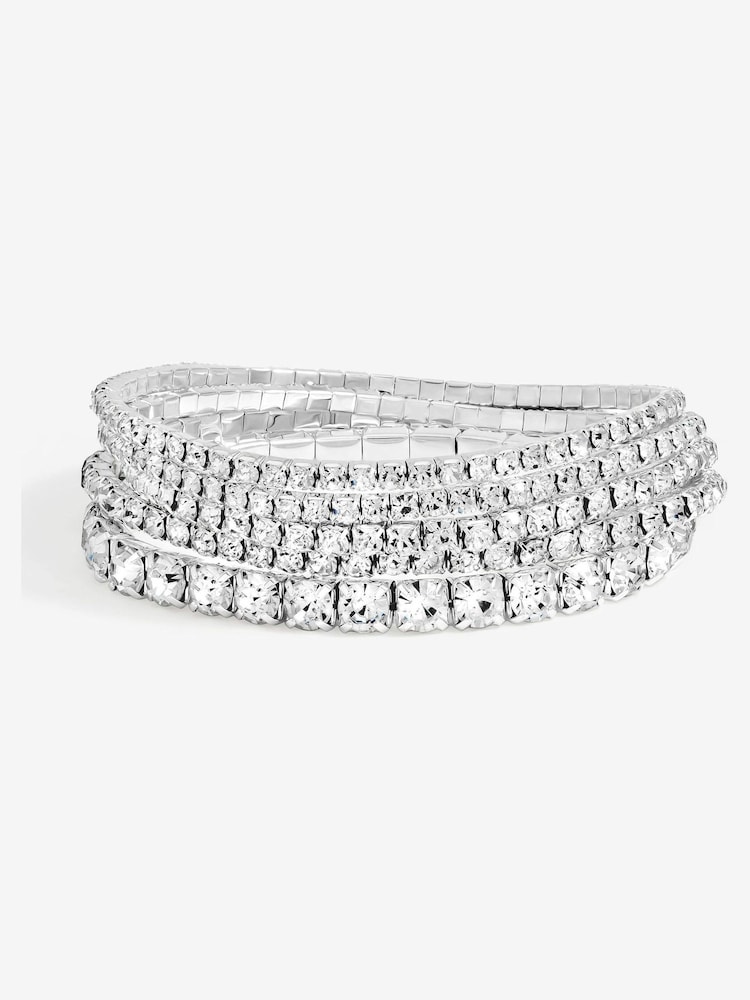Mood Silver Tone Crystal Pearl Multipack Stretch Bracelet Pack of 5 - Image 1 of 1 Mood Silver Tone Crystal Pearl Multipack Stretch Bracelet Pack of 5 - Image 1 of 1