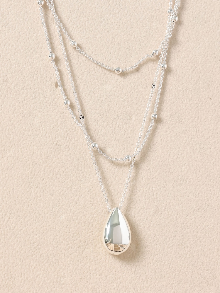 Mood Silver Tone Polished Triple Row Sculpted Nugget Pendant - Image 2 of 4