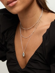 Mood Silver Tone Polished Triple Row Sculpted Nugget Pendant - Image 3 of 4