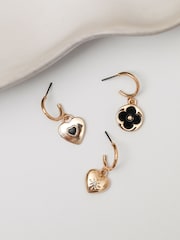 Mood Gold Tone Jet Heart Clover Huggie Charm Earrings Pack of 3 - Image 2 of 4