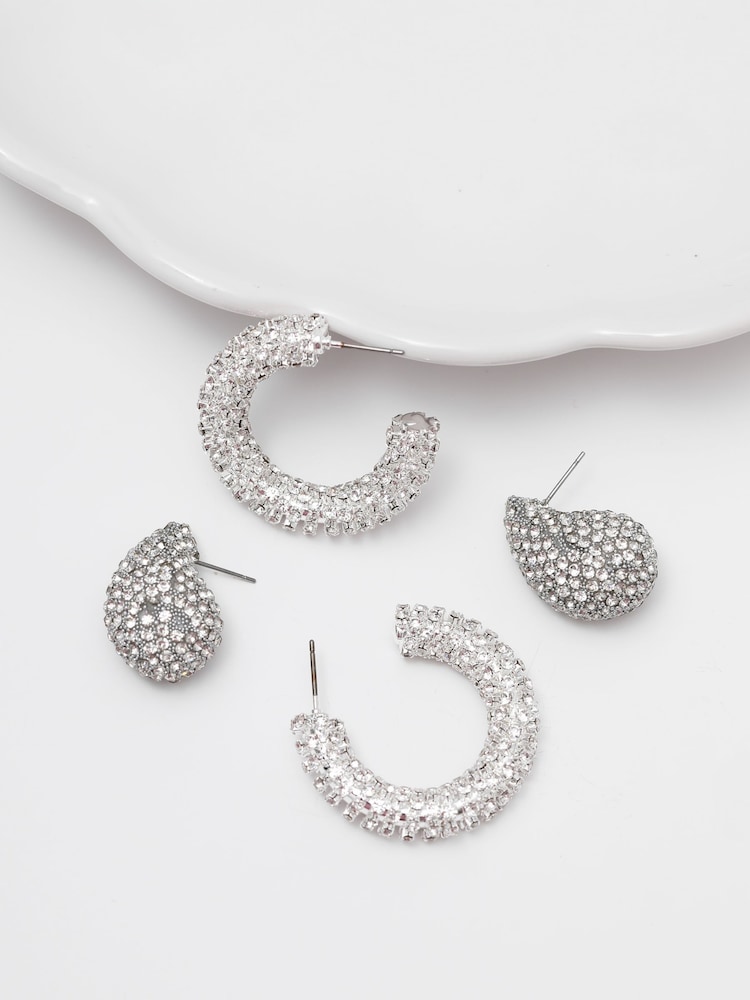 Mood Silver Tone Crystal Dome Stud Earrings - Image 1 of 4