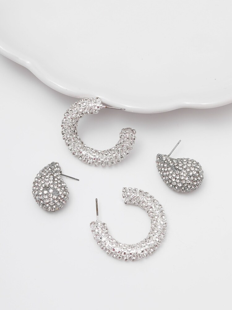 Mood Silver Tone Crystal Dome Stud Earrings - Image 1 of 4 Mood Silver Tone Crystal Dome Stud Earrings - Image 1 of 4