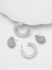 Mood Silver Tone Crystal Dome Stud Earrings - Image 3 of 4