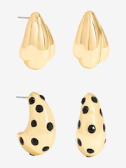 Mood Gold Tone Polished Jet Crystal Dome Earrings 2 Pack - Image 1 of 4