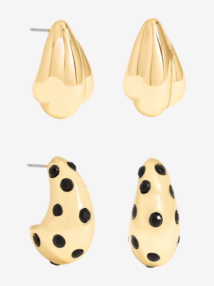 Mood Gold Tone Polished Jet Crystal Dome Earrings 2 Pack - Image 1 of 4