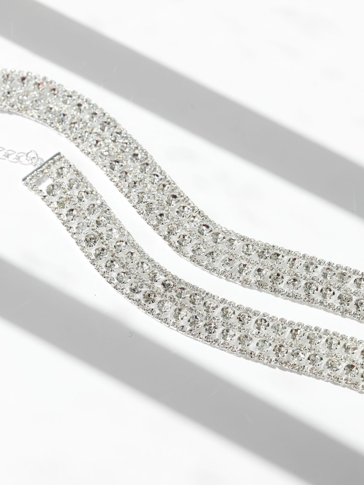 Mood Silver Tone Crystal Mixed Stone Statement Choker Necklace - Image 2 of 2