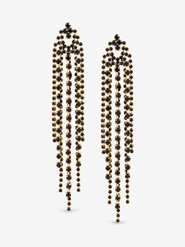 Mood Black Jet Crystal Multi Strand Long Statement Drop Earrings - Image 1 of 3