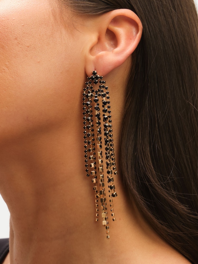 Mood Black Jet Crystal Multi Strand Long Statement Drop Earrings - Image 3 of 3