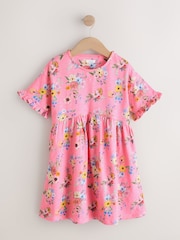 وردي زهور - فستان جيرسيه بكم قصير (3-16 سنة) - صورة 1 من 4