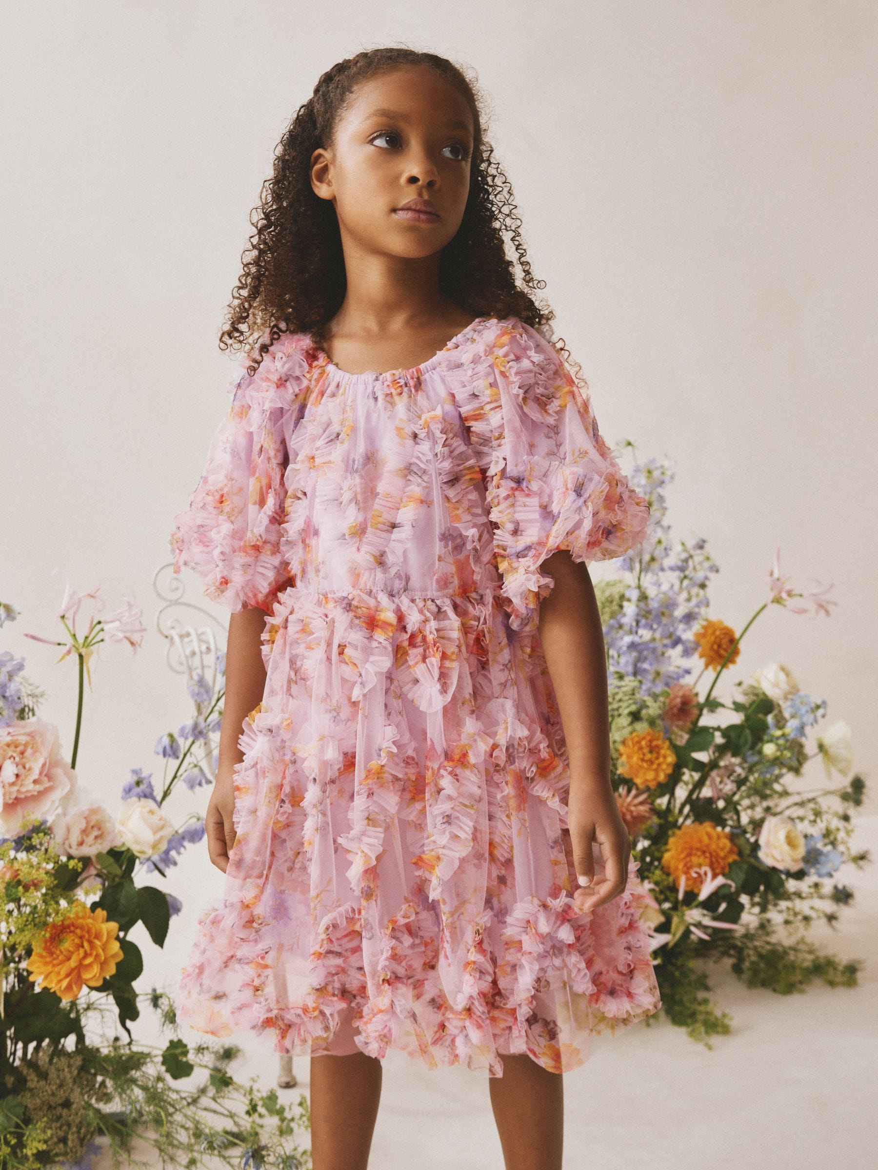 Buy Lilac Purple Floral 3D Ruffle Mesh Occasion Dress (3-16yrs