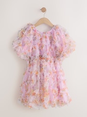 بنفسجي فاتح - Floral 3D Ruffle Mesh Occasion Dress (3-16yrs) - صورة 6 من 9