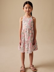 Pink Flower Print Strappy Crinkle Summer Dress (3-16yrs) - Image 2 of 8