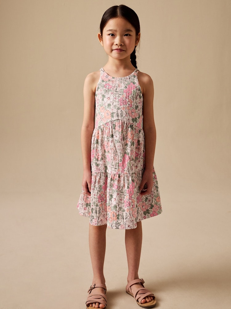 Pink Flower Print Strappy Crinkle Summer Dress (3-16yrs) - Image 2 of 8