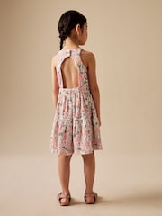 Pink Flower Print Strappy Crinkle Summer Dress (3-16yrs) - Image 3 of 8