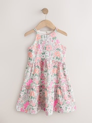 Pink Flower Print Strappy Crinkle Summer Dress (3-16yrs) - Image 5 of 8