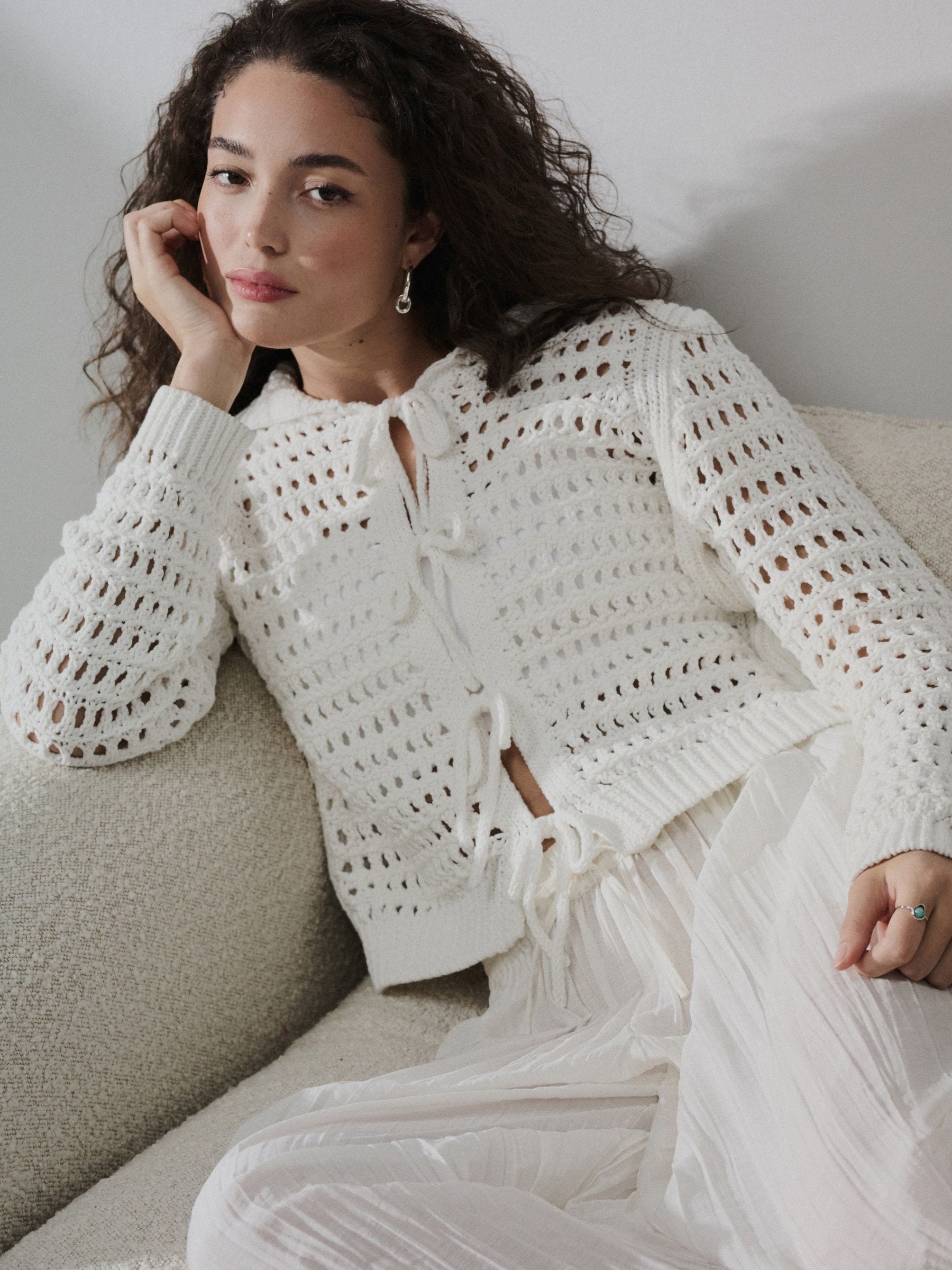 Buy White Cotton Rich Mesh Tie Front Cardigan from Next USA