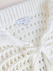 White Cotton Rich Mesh Tie Front Sailor Collar Cardigan - Image 2 of 3