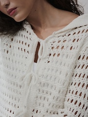 Alb - Cotton Rich Mesh Tie Front Sailor Collar Cardigan - Imaginea 4 din 7
