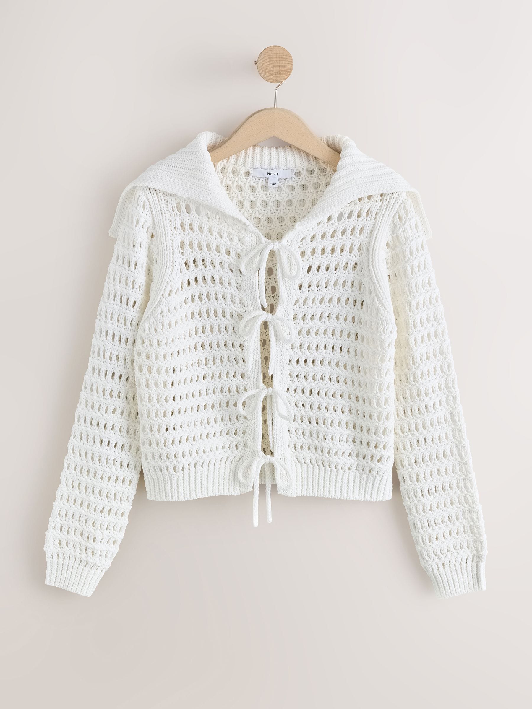 Buy White Cotton Rich Mesh Tie Front Cardigan from the Next UK