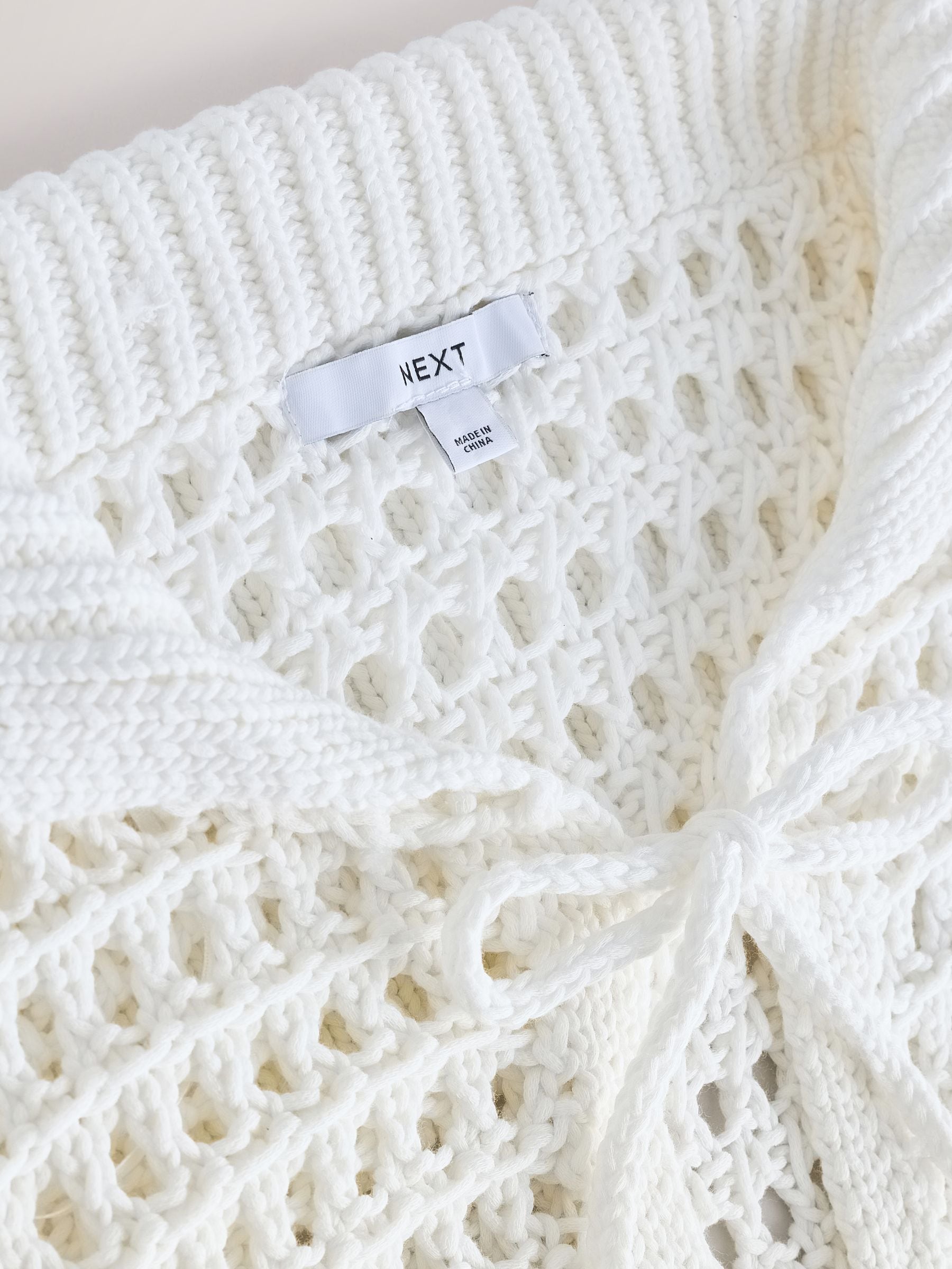 Buy White Cotton Rich Mesh Tie Front Cardigan from Next Romania
