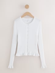 White Ribbed Long Sleeve Button Up Knitted Cardigan - Image 5 of 8