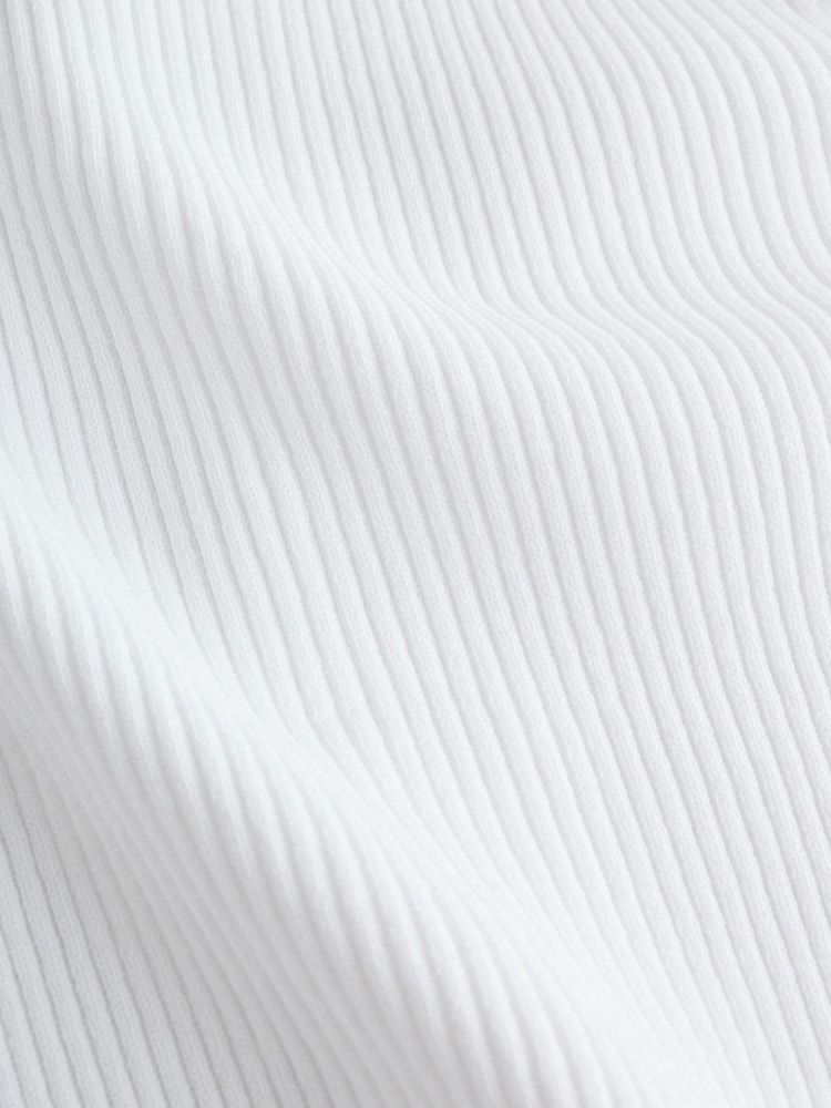 White Ribbed Long Sleeve Button Up Knitted Cardigan - Image 8 of 8