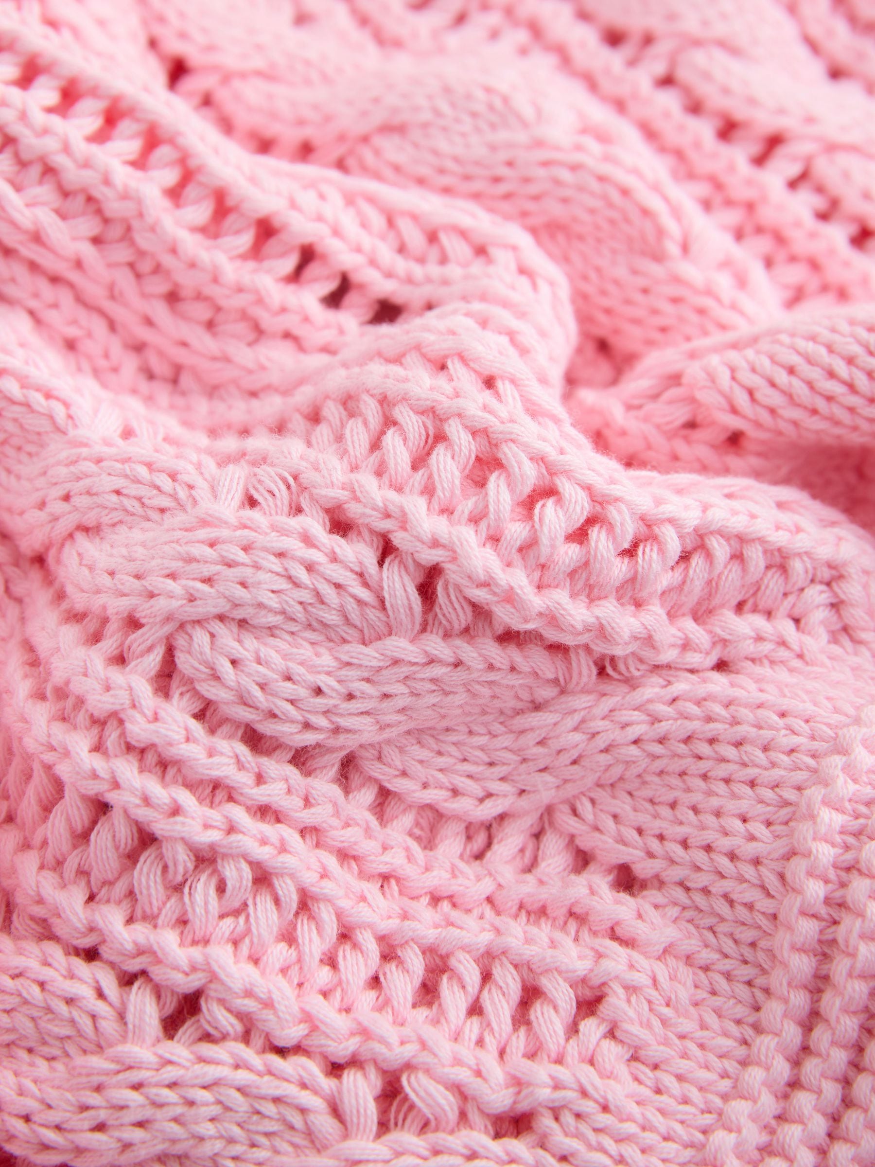 Buy Pink/Red Tipped 100% Cotton Cricket Style Cable Knit Cardigan