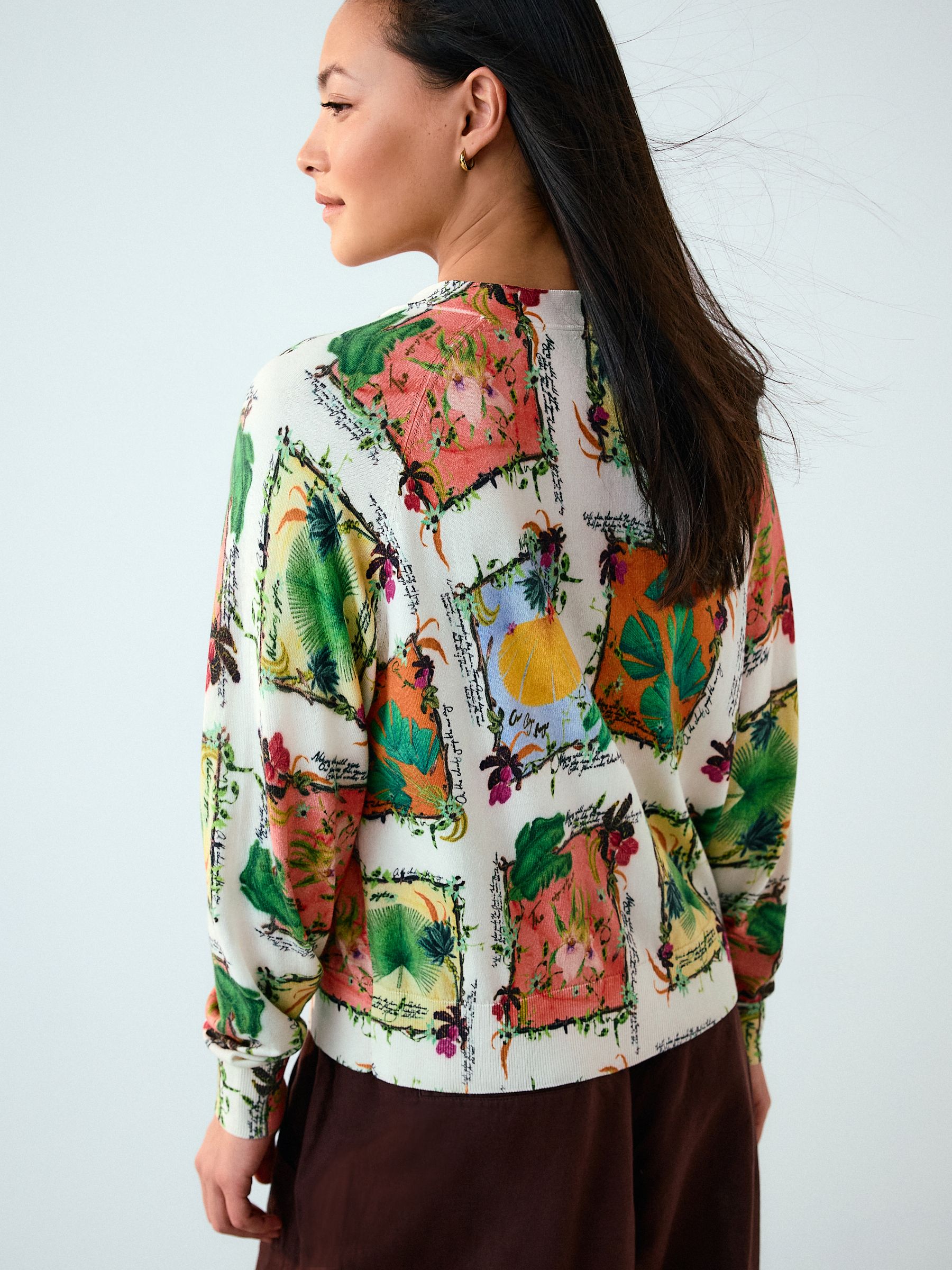 Buy White/Green Floral Kew Gardens Soft Touch V-Neck Cotton Rich
