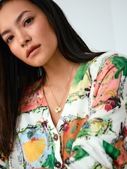 Multi Floral Kew Gardens Print Soft Touch V-Neck Cotton Rich Button Up Cardigan - Image 4 of 4